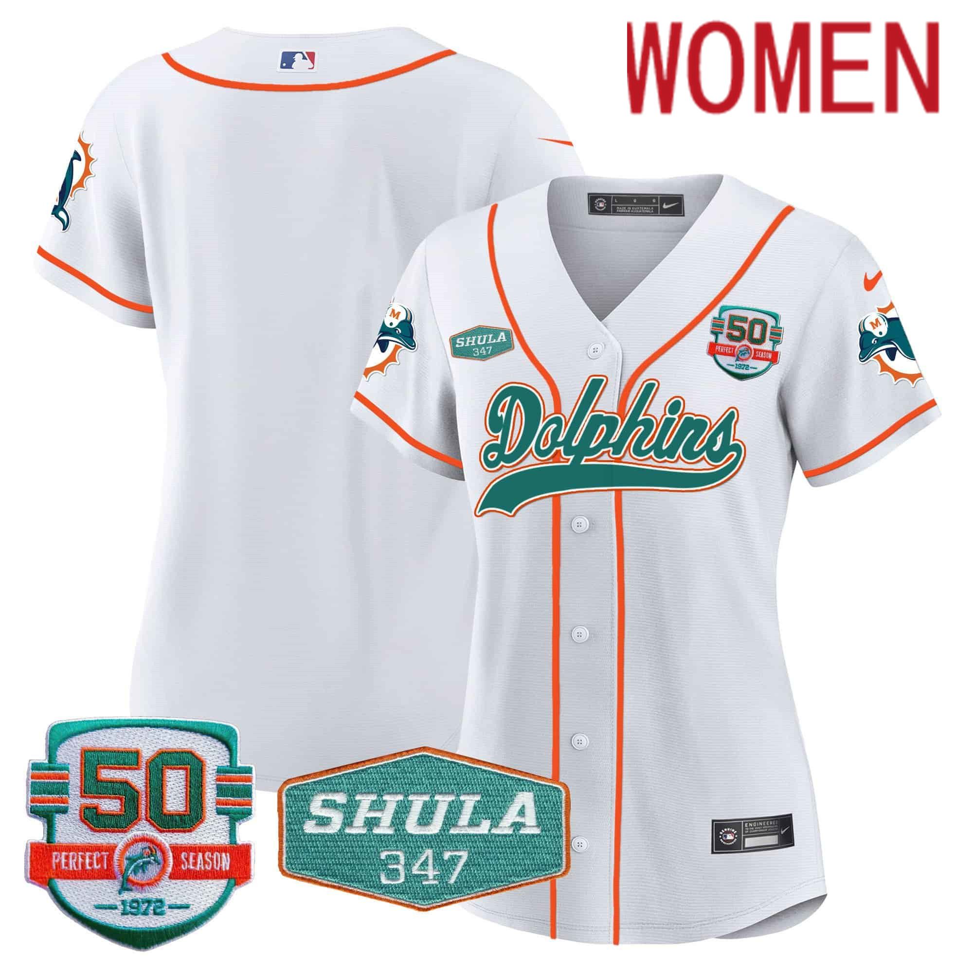 Women Miami Dolphins Blank White 2024 Nike 50th Don Shula Memorial Patch Baseball NFL Jersey